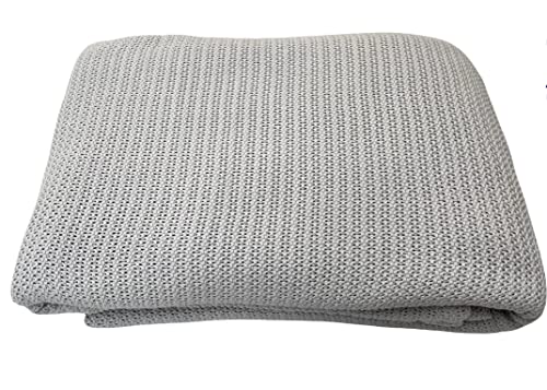 Family Bedding Grey Cotton Cellular Blanket – Single Bed - Reversible Lightweight Thermal Throw - Soft Traditional Design (180 x 230 cm)