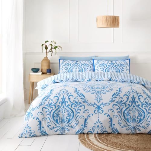 GC GAVENO CAVAILIA King Size Duvet Cover Sets 3 Piece - Polycotton Bedding Quilt Covers with Pillowcases - Reversible King Size Bedding (230x220 cm) - Paislay Bed Covers - Blue