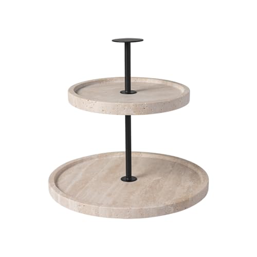 Villeroy & Boch - Manufacture Travertine Tiered Cake Stand Beige, Hand-Crafted, Elegant Design Made from Natural Stone in Sand, Buffet Presentation, Table Decor Stone, Decoration, Travertine