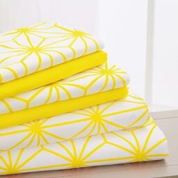 Elegant Comfort Luxury Soft 6-Piece Cube Geometric Pattern Sheet Set - 1500 Premium Quality Microfiber - Wrinkle and Fade Resistant Coziest Bedding Set, All Around Elastic Fitted Sheet, Queen, Yellow