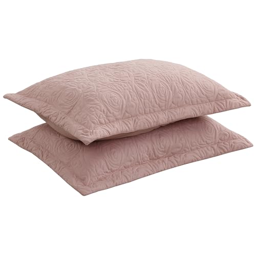 MarCielo 2-Piece Embroidered Pillow Shams, Decorative Microfiber Pillow Covers Set (Teacup Rose, King)
