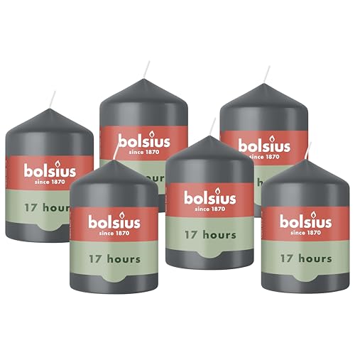 Bolsius - Essentials - Pillar Candle - Anthracite - 8 cm - Length Burning Time 17 Hours - Unscented - Natural Plant Wax - Without Palm Oil, 3.2″ × 2.3″