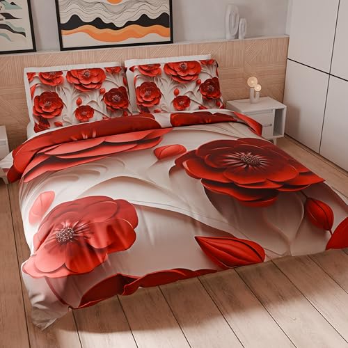 PETTI Artigiani Italiani - Maxi Double Duvet Cover Set 260 x 220 cm (2 Pillowcases 75 x 50 cm Included), Microfibre Duvet Cover Set with Digital Floral Print 05 14 - Made in Italy