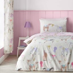 Catherine Lansfield Happy Horses Reversible Junior Duvet Cover Set with Pillowcase Cream