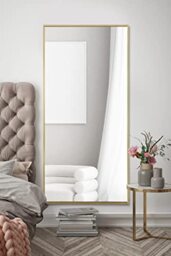 "MirrorOutlet The Artus - Gold Modern Aluminium Edged Wall Leaner Mirror 68"" X 33"" (174CM X 85CM) Silver Mirror Glass"