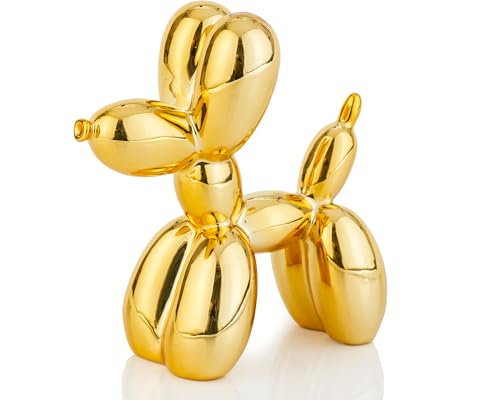 AMOIENSIS Shiny Balloon Dog Statue Decor, 4 inch Electroplate Gold Balloon Dog Animal Sculpture, Small Nick Nacks for Shelf Decor, Small Eclectic Decor Desktop, Vibrant Balloon Dog