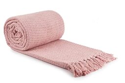 Emma Barclay Honeycomb - Recycled Cotton Plain Waffle Textured Chair Sofa Setee Throw Over Blanket in Blush Pink - 90x100 (228x254cm)
