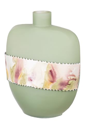 GILDE Decorative Vase Bulbous Glass Flower Vase Table Vase Decorative Living Room – Colour: Matte Green Height 26 cm