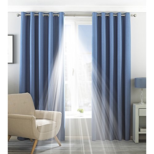 Riva Home Eclipse Blackout Eyelet Curtains, Polyester, Denim, 229 x 229cm