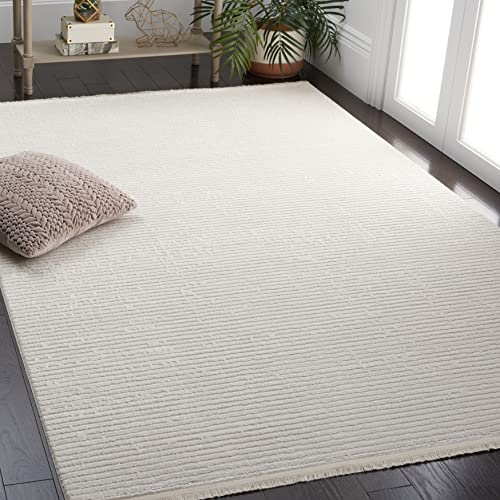 Safavieh Geometric Rug for Living Room, Dining Room, Bedroom - Whisper Collection, Short Pile, in Ivory, 66 x 244 cm