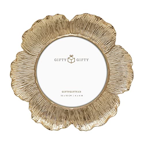 GIFTY GIFTY Circular Gold Floral Photo Frame / 4x4 In - For Tabletop Display - Perfect for Home Decor, Wedding, Graduation, Or Milestone Photos