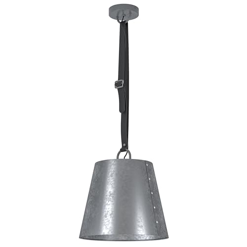 EGLO Chertsey Pendant Light, 1 Bulb Vintage Industrial Retro Pendant Light Made of Steel and Leather in Black, Galvanised, Dining Table Lamp, Living Room Lamp Hanging with E27 Socket