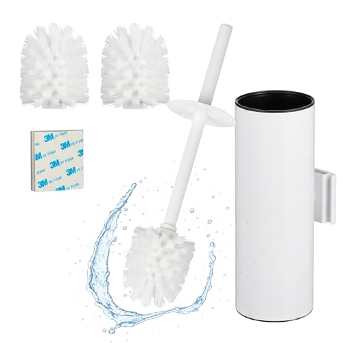 Relaxdays Toilet Brush with Wall Holder, Adhesive or Drill Mount, HWD: 36.5x9x11 cm, Stainless Steel, Plastic