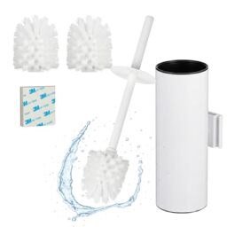 Relaxdays Toilet Brush with Wall Holder, Adhesive or Drill Mount, HWD: 36.5x9x11 cm, Stainless Steel, Plastic
