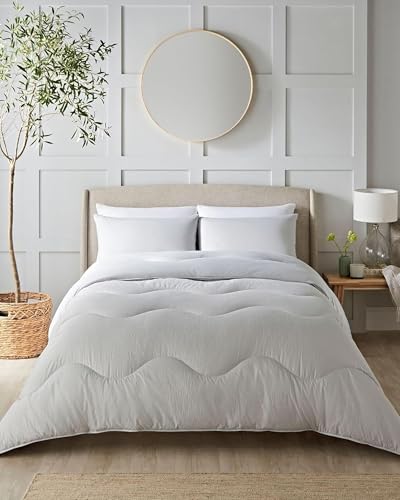 Night Lark Coverless Duvet and Pillowcase Set, Seersucker Collection – Coverless Duvet King Size 4.5 Tog with Advanced Smartfil® Fibre, Machine Washable – Nordic Mist Grey, King Bed Size