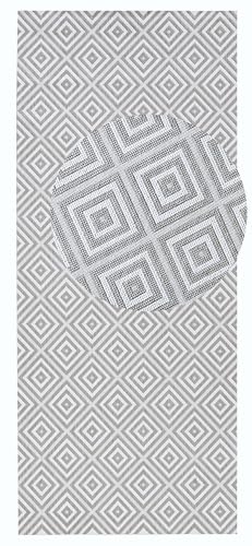 NORTHRUGS Indoor and Outdoor Rug Checked 80 x 200 cm - Weatherproof Modern Geometric Pattern Checked Allover Design Runner for Balcony Patio Garden Conservatory Living Room Rug Waterproof in Grey