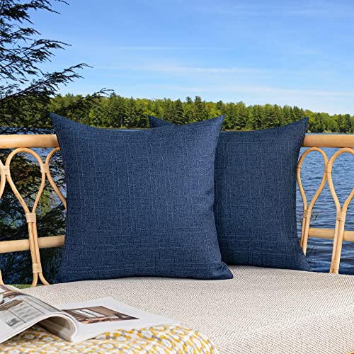 Kevin Textile Pack of 2 Outdoor Waterproof Pillow Covers Throw Pillow Covers Decorative Pillowcases Classic Checkered Pillow Cases for Sofa Couch Patio Garden 24x24 Inch Blue