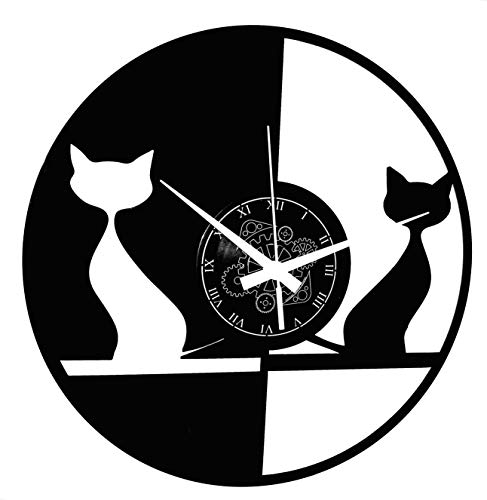 Instant Karma Clocks - Wall Clock with Two Cats in Silhouette - Silent No-Ticking - Perfect for Bedroom, Office, Studio, Cabin, Living Room - Modern Design Unique Decoration