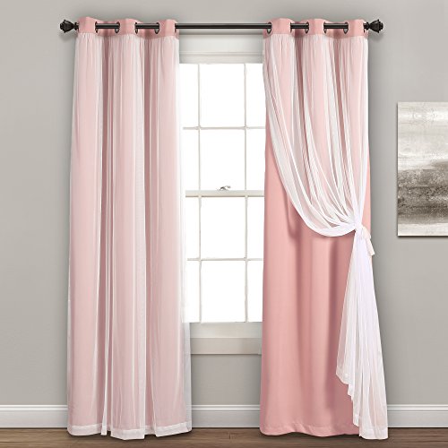 "Lush Decor Grommet Sheer Panels with Insulated Blackout Lining Window Curtain Panel Pair, 95"" L x 38"" W, Pink"