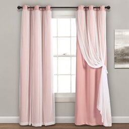 "Lush Decor Grommet Sheer Panels with Insulated Blackout Lining Window Curtain Panel Pair, 95"" L x 38"" W, Pink"