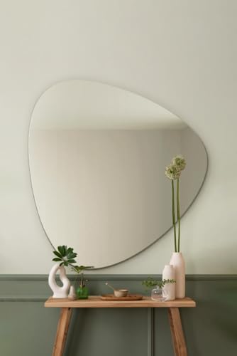 "MirrorOutlet The Lapis - Large Frameless Pond Wall Mirror 43"" X 37"" (110cm X 95cm) Silver Mirror Glass On A Black Backing."