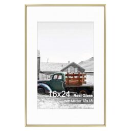 Golden State Art, 16x24 Gold Picture Frame Displays Photo 12x18 with Mat or 16 x 24 Without Mat for Wall Mounting, Classic Satin Aluminum Frames with Real Glass (Pack of 1)