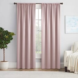 "Eclipse Solid Thermapanel Modern Room Darkening Rod Pocket Window Curtain for Bedroom (1 Panel) 63"" x 54"" Curtain Panel in Blush"