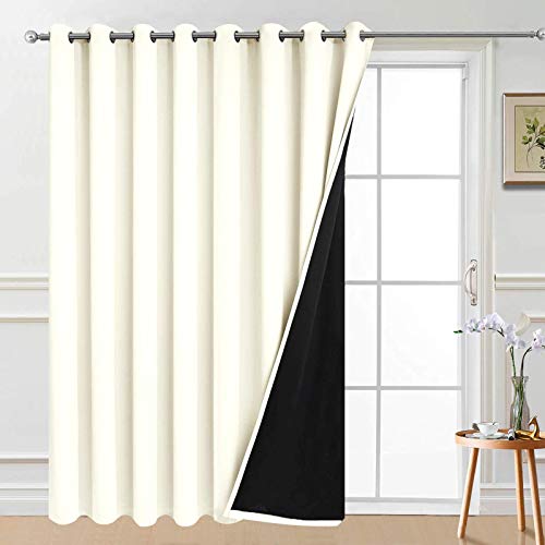 Yakamok - Extra Wide 100% Blackout Patio Door Curtains, Thermal Backed, Privacy Assured with Sliding Door Curtains, Cream 8ft x 8ft (WxL), 1 Panel