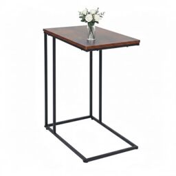 Relaxdays side table, HWD: 64 x 50 x 35 cm, MDF, metal, C-shape, table for sliding under, living room, black/brown