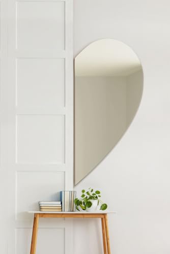 "MirrorOutlet The Lunae - Large Frameless Semi Wing Wall Mirror 47"" X 24"" (120cm X 60cm) Silver Mirror Glass On A Black Backing. This is the Right Hanging Wing."