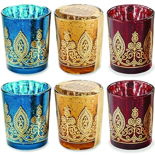 Kate Aspen 20205NA Henna Glass Jewel Votive Candles, 6 Indian Jewelry