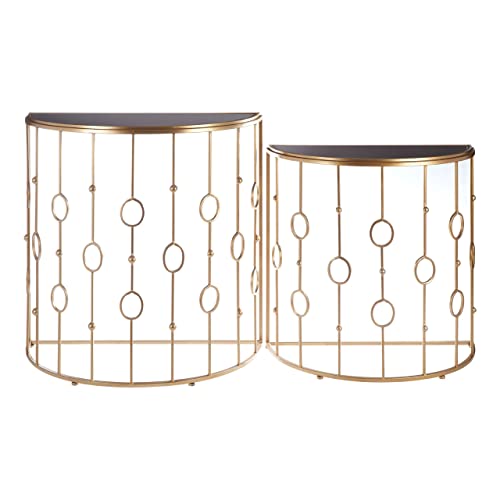 Premier Houseware Black Glass Top Art Deco Console Tables/Slim Hallway Console Tables/Luxe Design Hallway Table/Telephone Table/Art Deco Influence Hallway Table Dimensions W79 x D40 x H80cm.