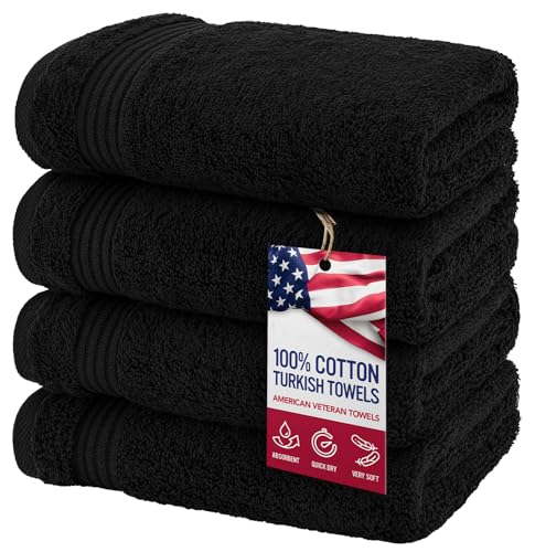 American Veteran Towel, Hand Towels for Bathroom Set of 4, 100% Cotton Turkish Hand Towel Sets Clearance Prime, Soft Drying Hand Face Towels, Black Hand Towels