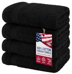 American Veteran Towel, Hand Towels for Bathroom Set of 4, 100% Cotton Turkish Hand Towel Sets Clearance Prime, Soft Drying Hand Face Towels, Black Hand Towels