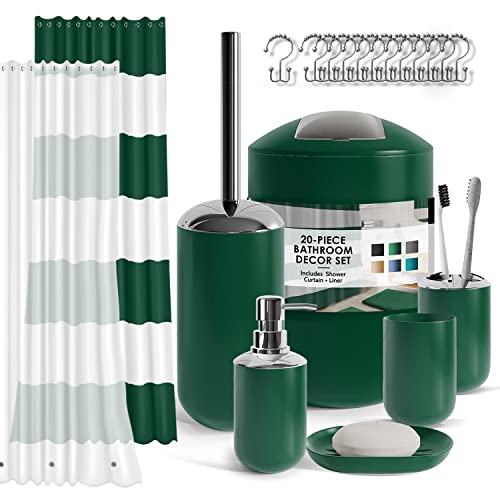Clara Clark Bathroom Set - Gold Bathroom Accessories Set, 20PC Bathroom Accessory Set, Shower Curtain Set with Liner, Toothbrush Holder, Soap Dispenser, Soap Dish, Toilet Brush Holder, and Trash Can