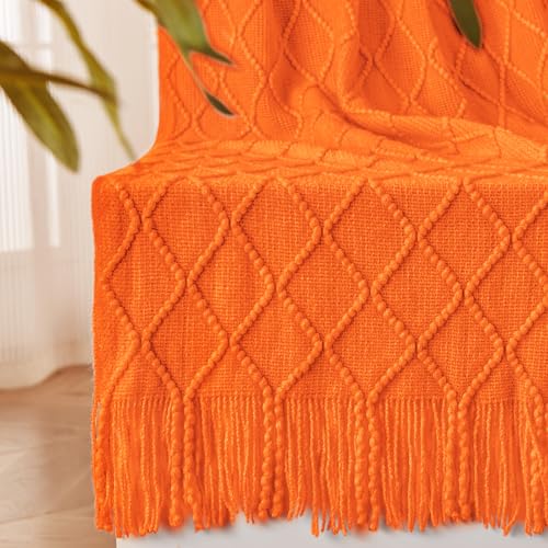 "inhand Knitted Throw Blanket Warm Soft Lightweight Home Decor Throw for Couch Sofa Living Room Halloween Farmhouse Fall Outdoor Indoor 50""x60"", Tan Orange"