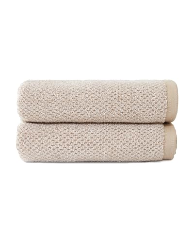 "Cozy Earth Heathered Sand Hand Towel - 600 GSM Plush and Fast-Drying with Rice Weave Pattern, 2 Pack 20"" x 30"" Luxury Hand Towel, Sand"