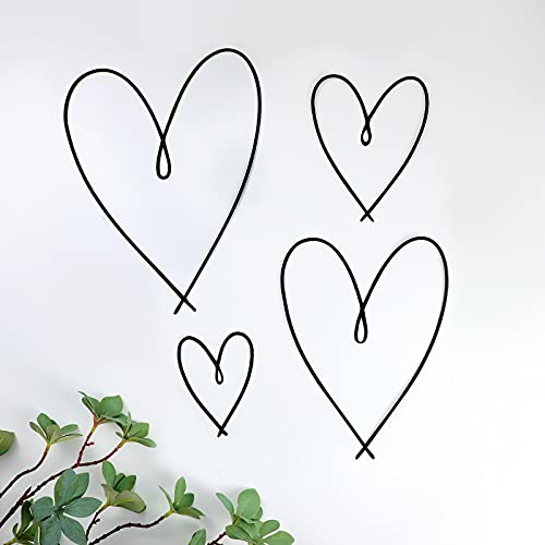 Pangda 4 Pieces Metal Heart Wall Art Décor, Love Heart Wall Decoration Sign Metal Wall Ornaments for Valentine's Day Bedroom Living Room Decoration (Black)