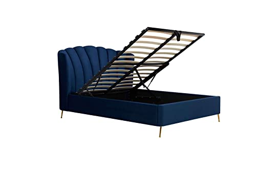 Birlea Blue Double Ottoman Bed Frame 4FT6 Fabric Storage Bed Lottie Fan Design