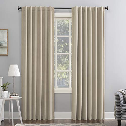 Sun Zero Velvet Noise Reducing Thermal Extreme 100% Blackout Back Tab Curtain Panel, Ecru Off-White, 50 in x 84