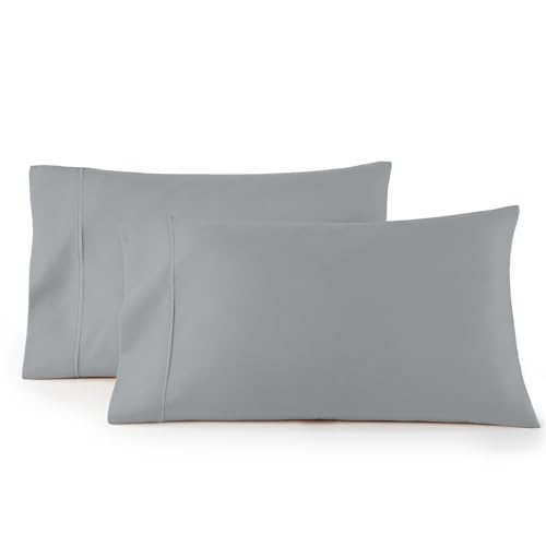 Linen Closet 100% Sateen Weave Pillowcase Set - 600 Thread Count, Set of 2, Standard Size, Light Gray
