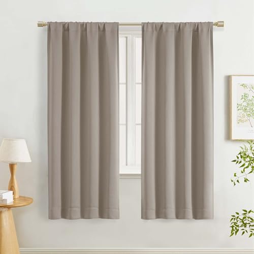 "Lecloud Stone Curtains 63 Inch Length 2 Pcs, Room Darkening Thermal Insulated Living Room Curtains for Bedroom, Rod Pocket Farmhouse Decor Window Treatments Long Drapes, Each Panel 40"" W x 63"" L"