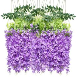 WONICE Artificial Wisteria Hanging Flowers Fake Wisteria Flower Garland Silk Vines Rattan Decor for Home Wedding Arch Wall Garden Greenery Bedroom Outdoor Office Party Decoration (36, Light Purple)