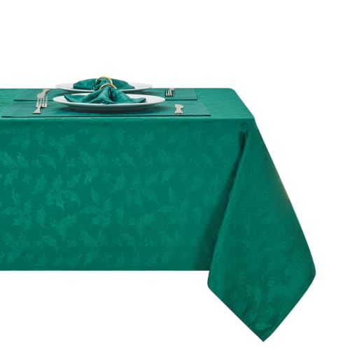 HomeJoy DarkGreen 52x70 Inch Rectangle Christmas Jacquard Floral Tablecloth - Waterproof, Stain Resistant, Wrinkle Free, Washable, fabric, Outdoor, TableCover, Dining, Wedding, Kitchen, Party, Birthday