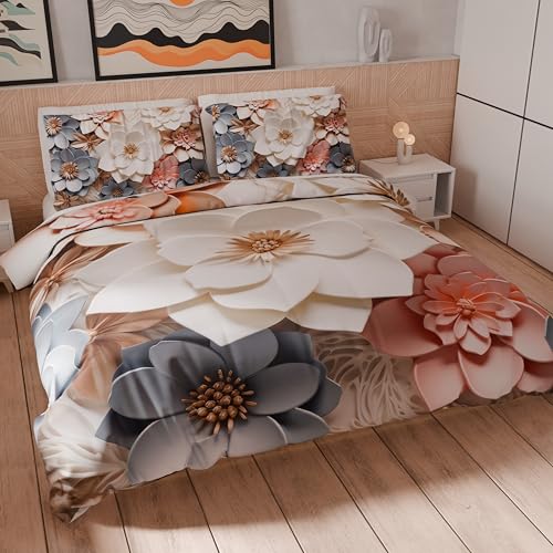 PETTI Artigiani Italiani - Double Duvet Cover Set 200 x 200 cm (2 Pillowcases 63 x 63 cm Included), Microfibre Duvet Cover Set with Digital Floral Print 05 1 - Made in Italy