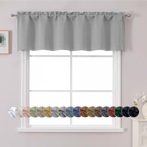 "Chyhomenyc White Valance for Window, Blackout Small Kitchen Curtain for Bedroom/Living Room, Rod Pocket Privacy Short Window Treatment Valance RV Bunk Panels, 60"" Wx14 L"