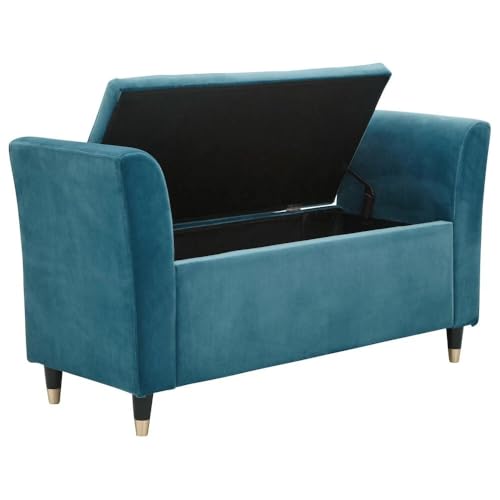 GFW Genoa Teal Ottoman Window Seat, Velvet Upholstered Storage Bench with Button Tufted Seat, 88L Hidden Storage and Wooden Legs