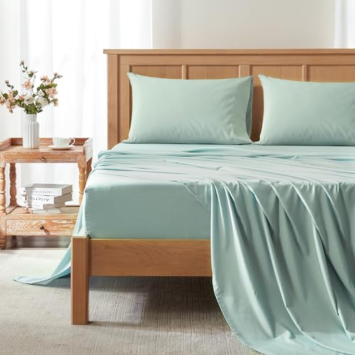 "Comfort Spaces Coolmax Moisture Wicking Sheet Set Soft, Fade Resistant, All Elastic Deep Pocket Fits Up to 16"" Mattress - Warm Weather Cooling Sheets for Night Sweats, Full, Aqua, 4 Piece"