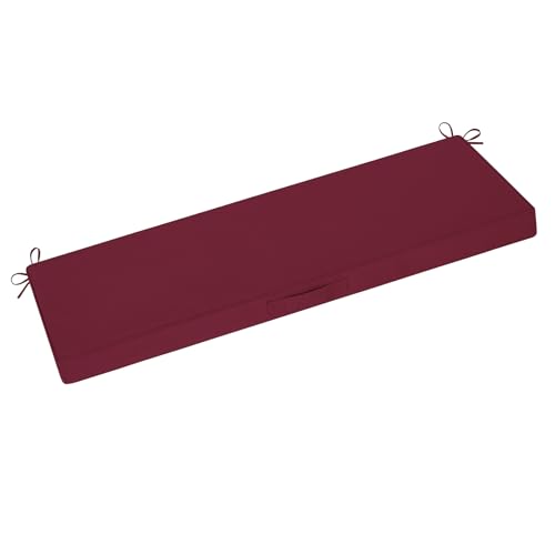 downluxe Outdoor Bench Cushion Waterproof, 59 x 18 Inch Patio Furniture Cushions with Adjustable Ties & Portable Handle, Porch Swing Cushions, Bench Cushions for Outdoor Furniture, Burgundy