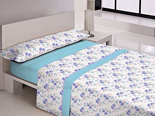 Style Casa Campo Dalida Set of Sheets, Cotton-Polyester, Blue, 190 x 90 x 3 cm
